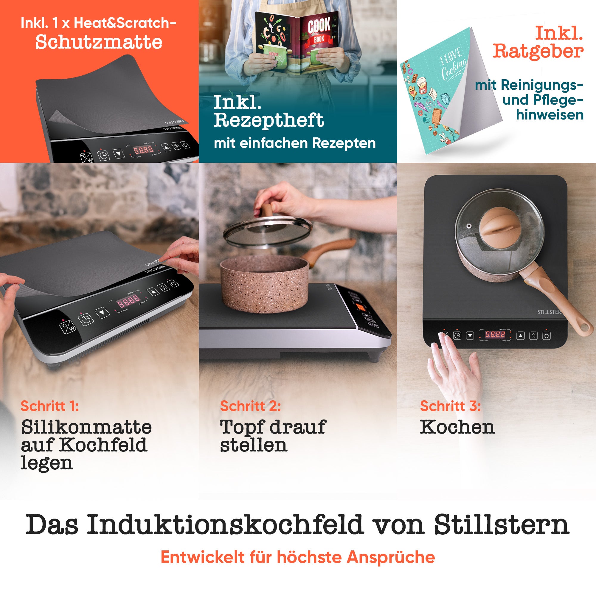 Induktionskochplatte 2100 W – 1 Zone, Timer, Touch