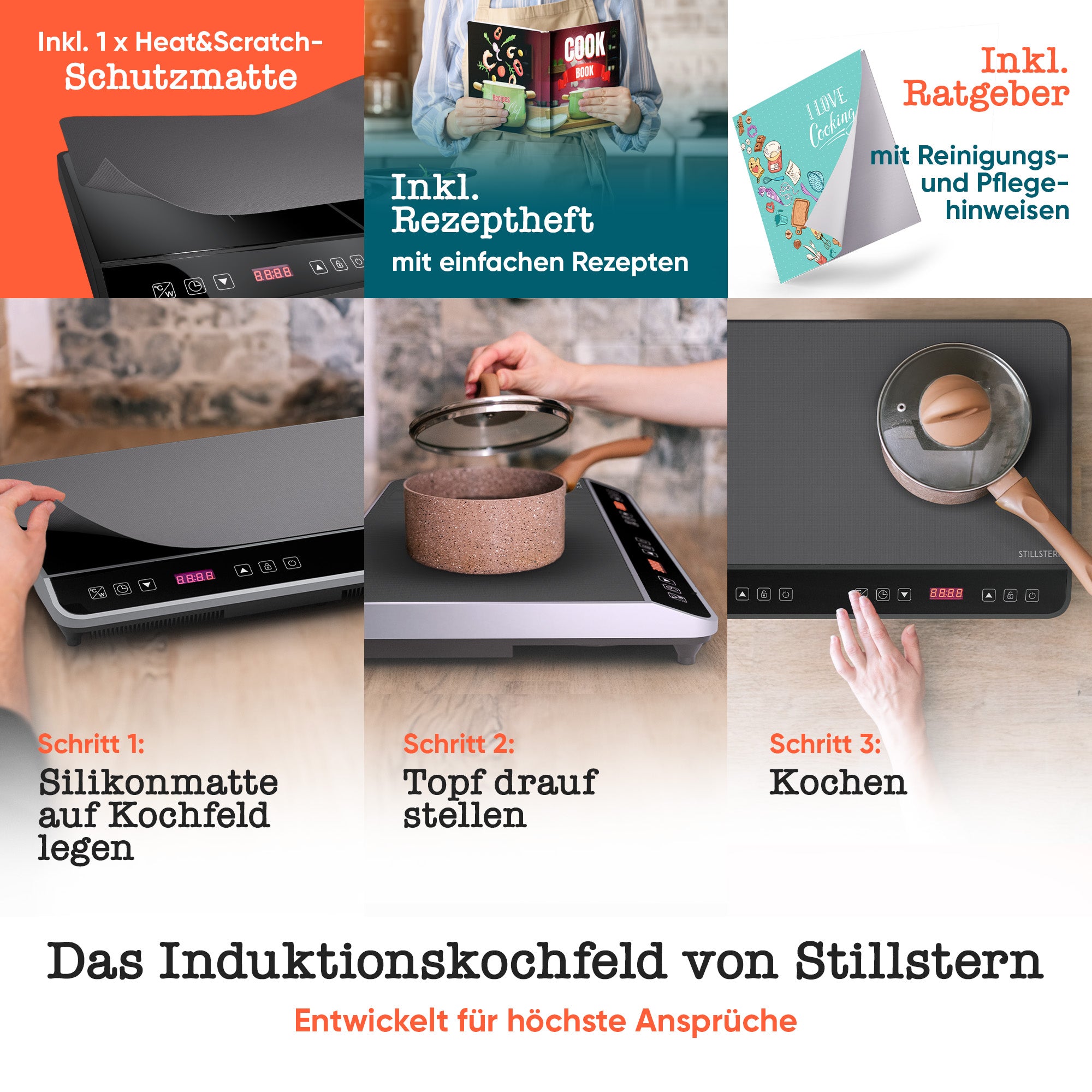 Doppel-Induktionskochfeld 3600 W – 2 Zonen, Timer, Touch