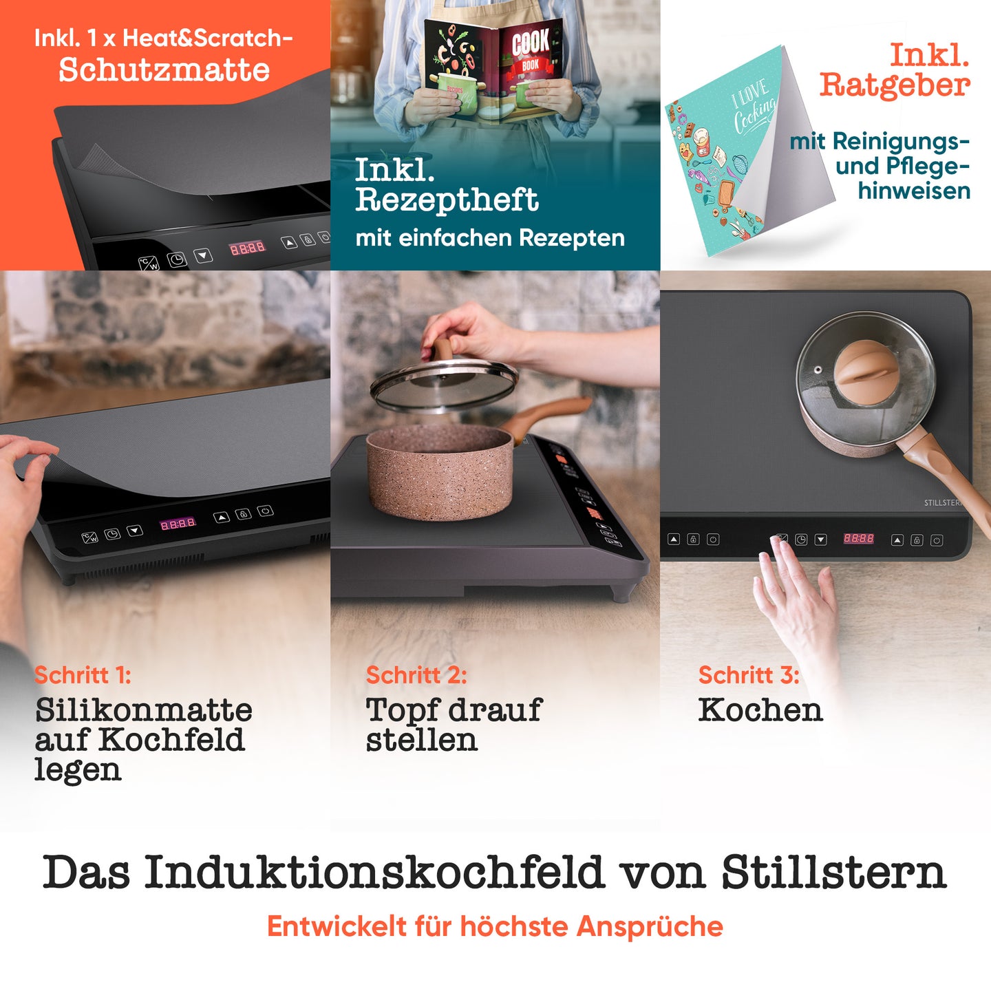 Doppel-Induktionskochfeld 3600 W – 2 Zonen, Timer, Touch