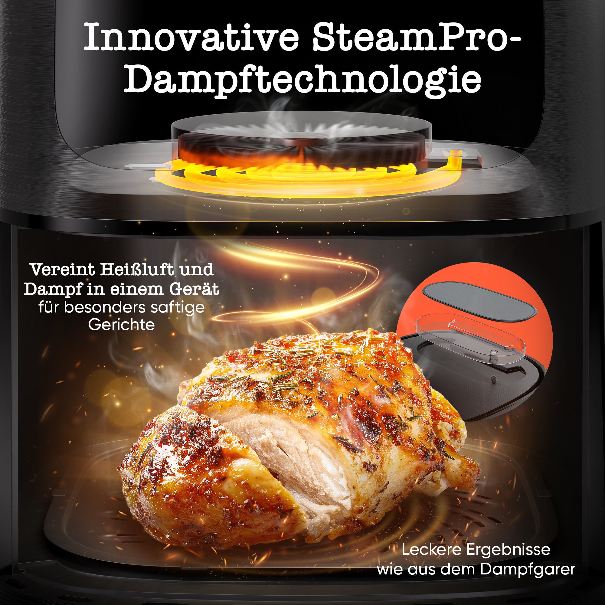 Heißluftfritteuse 8 L – digital, Dampf-Funktion, 1800 W