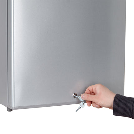Stillstern Mini-Kühlschrank mit Schloss E (43 Liter) mit Abtauautomatik, LED-Innenbeleuchtung, Frostfach, Eierablage, Leise, Minikühlschrank, Silber