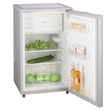 Stillstern Kühlschrank mit Gefrierfach E (88L) 4-Sterne-Gefrierfach und LED-Beleuchtung, Abtauautomatik, Glasablagen, Gemüsefach, Türablagen, Kühlschrank klein Getränkekühlschrank