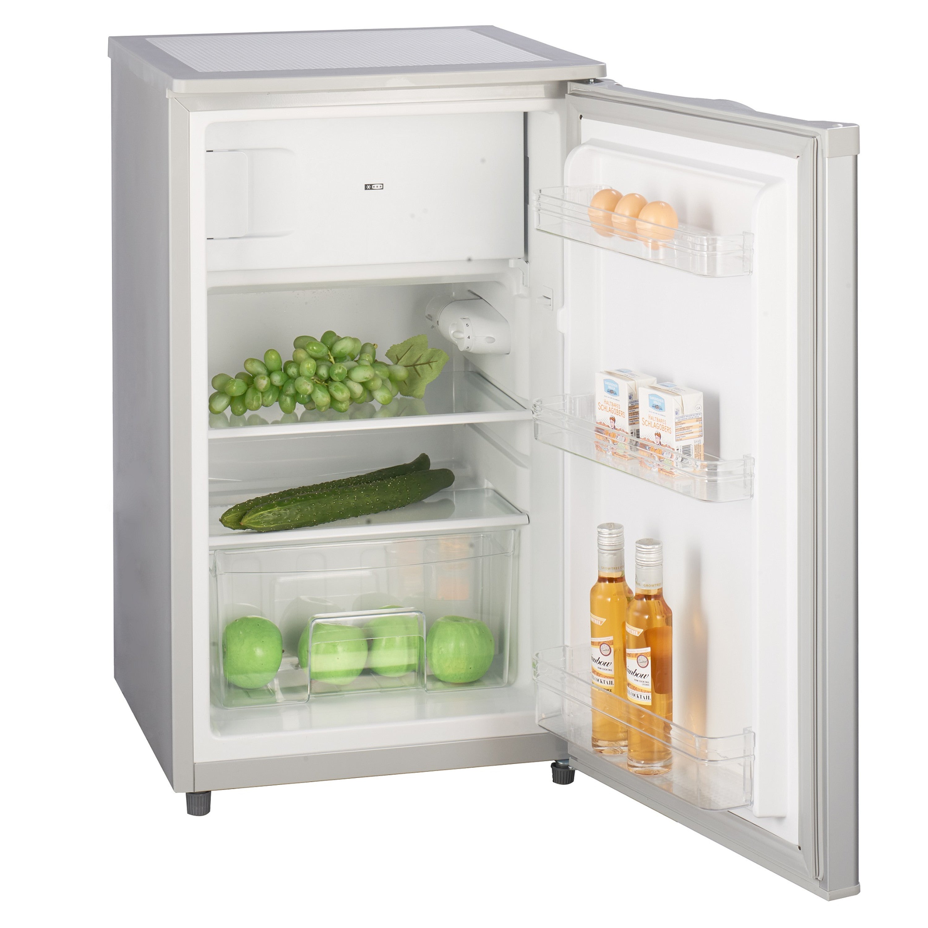 Stillstern Kühlschrank mit Gefrierfach E (88L) 4-Sterne-Gefrierfach und  LED-Beleuchtung, Abtauautomatik, Glasablagen, Gemüsefach, Türablagen