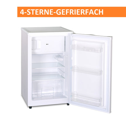 Stillstern Kühlschrank mit Gefrierfach E (88L) 4-Sterne-Gefrierfach und LED-Innenbeleuchtung, Abtauautomatik, Glasablagen, Gemüsefach, Türablagen