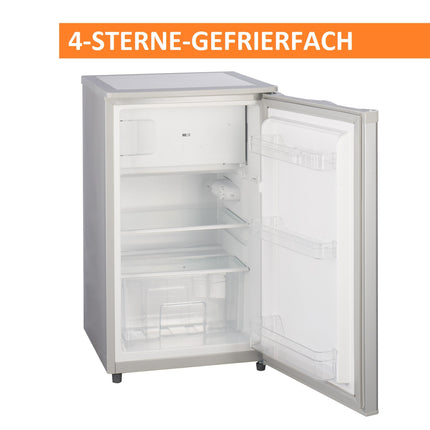 Stillstern Kühlschrank mit Gefrierfach E (88L) 4-Sterne-Gefrierfach und LED-Beleuchtung, Abtauautomatik, Glasablagen, Gemüsefach, Türablagen, Kühlschrank klein Getränkekühlschrank