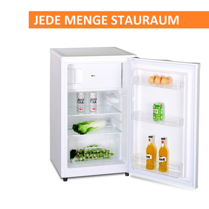 Stillstern Kühlschrank mit Gefrierfach E (88L) 4-Sterne-Gefrierfach und LED-Innenbeleuchtung, Abtauautomatik, Glasablagen, Gemüsefach, Türablagen