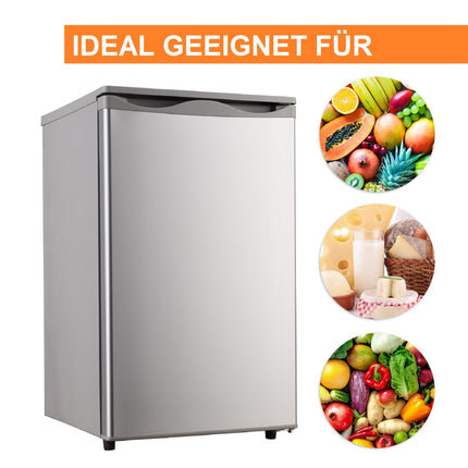 Stillstern Kühlschrank mit Gefrierfach E (88L) 4-Sterne-Gefrierfach und LED-Beleuchtung, Abtauautomatik, Glasablagen, Gemüsefach, Türablagen, Kühlschrank klein Getränkekühlschrank